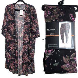 NWT Torrid Nightfall Nightshade Floral Black Kimono sz 2 & Leggings sz 3